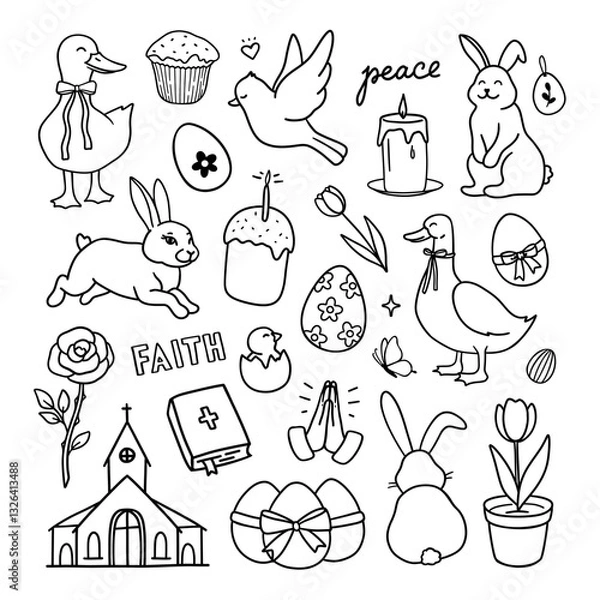 Fototapeta Easter vector doodles, cute religious illustrations for Easter and spring