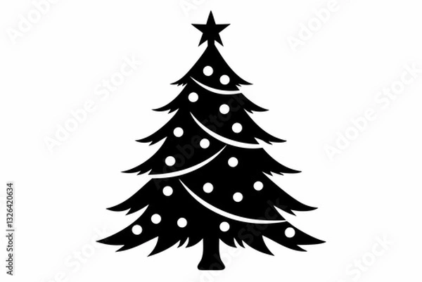 Fototapeta christmas tree line art silhouette vector illustration