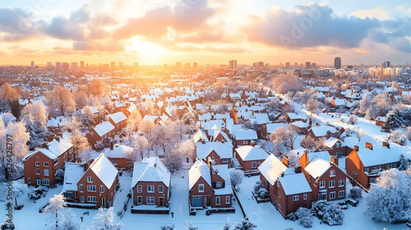 Obraz Snowy cityscape at sunset (1)