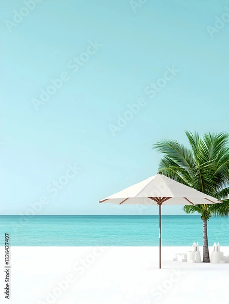 Fototapeta Tranquil beach scene with umbrella