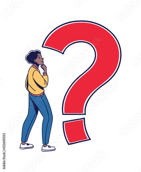 Fototapeta Pensive Woman with Large Red Question Mark Illustration
