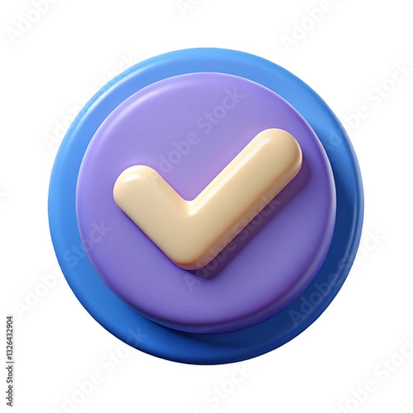 Fototapeta A Cheerful Pastel Checkmark Signifying Completion And Success, A Delightful 3d Render With Smooth Textures And Vibrant Colors Isolated on Transparent Background