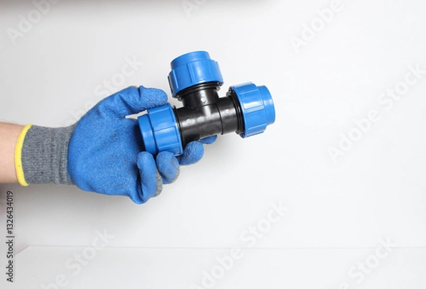 Obraz plumbing clutch in a blue glove