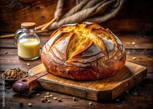 Fototapeta Golden-crusted sourdough, a rustic panoramic delight. Buttery, irresistible.
