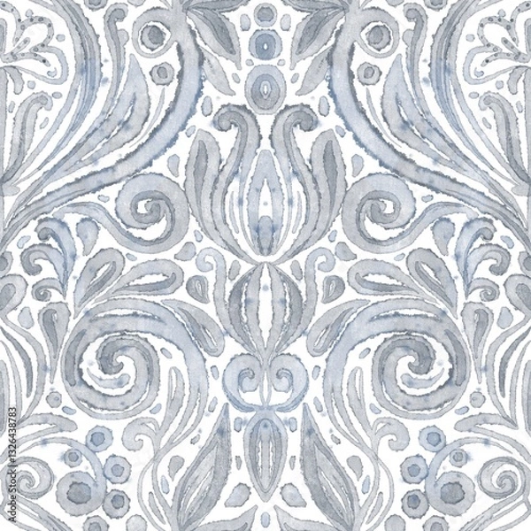 Fototapeta Seamless pattern with damask weaves in watercolor technique