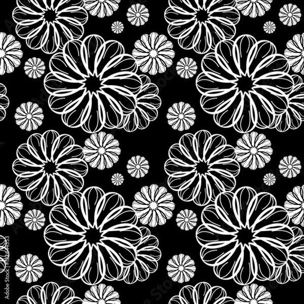 Obraz Black and white seamless floral pattern. Vector clip art.