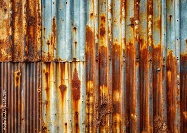 Fototapeta Rusty zinc, urban decay: industrial grunge texture. Perfect background for gritty photography.