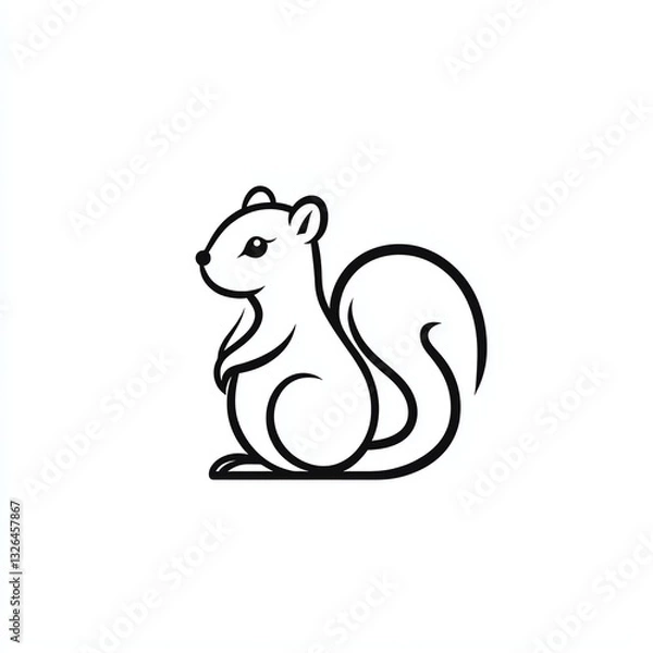 Fototapeta Adorable Squirrel Minimalist Line Art Logo Design A charming, simplistic black line drawing of a cute squirrel, perfect for branding.