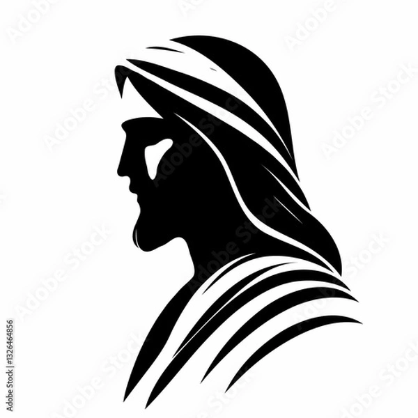 Fototapeta Vector black and white silhouette of the saint's face, made with minimalistic strokes