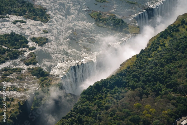 Obraz Aerial view of Victoria Falls  from a helicopter between Zimbabwe and Zambia, Africa