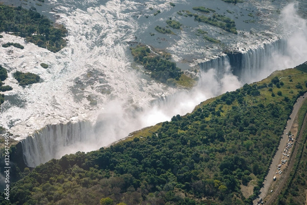Fototapeta Aerial view of Victoria Falls  from a helicopter between Zimbabwe and Zambia, Africa