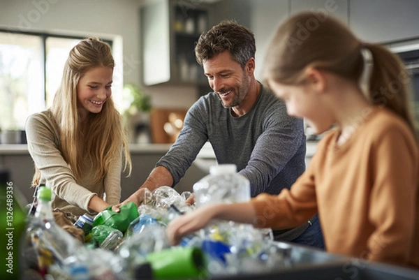 Obraz Happy Family Cooking Together: Parents and Children Enjoying Meal Kit Delivery Service in Kitchen, Following Recipe on Digital Tablet - for online content