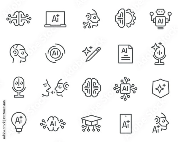 Fototapeta A set of editable vector icons in a linear style on the theme of artificial intelligence.