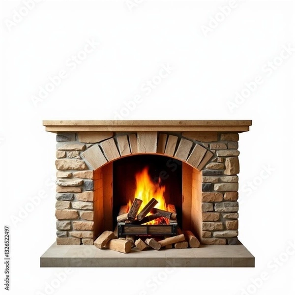 Obraz isolated fireplace with burning logs