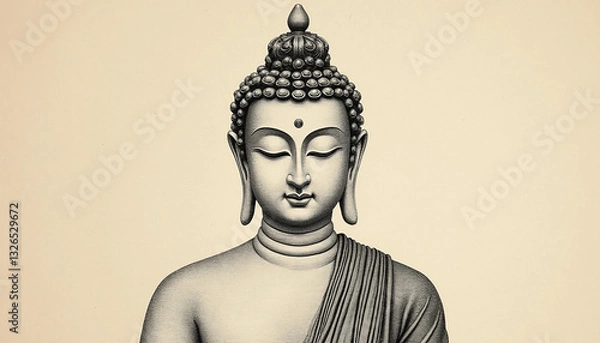 Fototapeta Vintage engraving of Buddha portrait with intricate linework