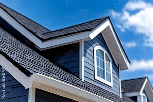 Fototapeta Modern suburban house featuring asphalt shingles roofing and dormer window