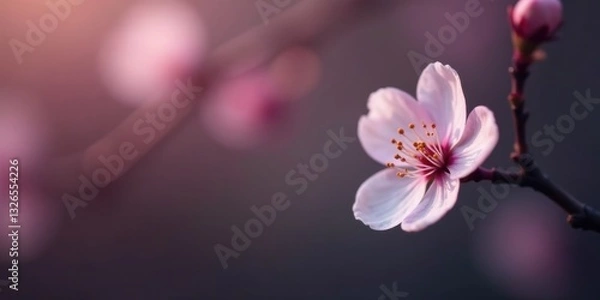 Fototapeta A Delicate Pink Blossom in Soft Evening Light, a Symbol of Spring's Gentle Arrival and the Promise of New Beginnings