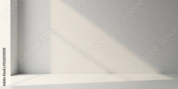 Fototapeta Empty Room Corner with Sunlight Streaming Through Window, Minimalist White Interior Design Mockup