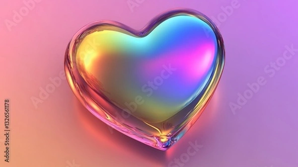 Fototapeta Glass heart with rainbow reflections in gradient color background minimalist composition