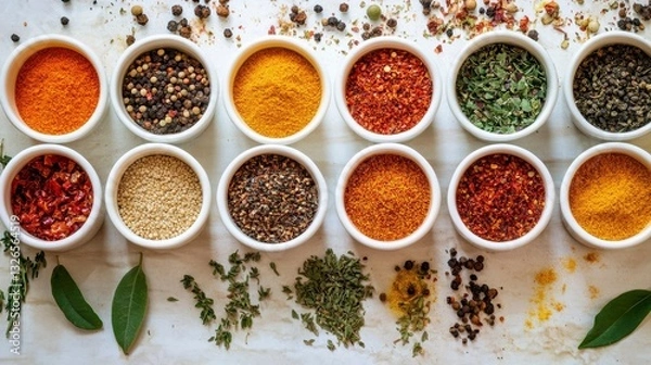 Obraz Colorful Spices in White Bowls