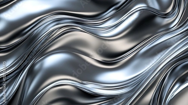 Fototapeta Abstract Liquid Metal Background Texture Shiny Silver Waves Swirls Smooth Surface Design Illustration
