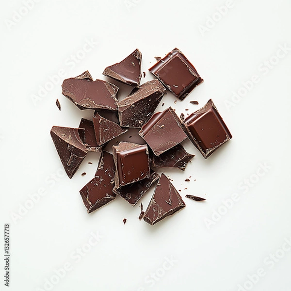 Fototapeta chocolate isolated on white background, 
Composition of flying pieces of chocolate, white background, isolated objects, realistic, cut chocolate