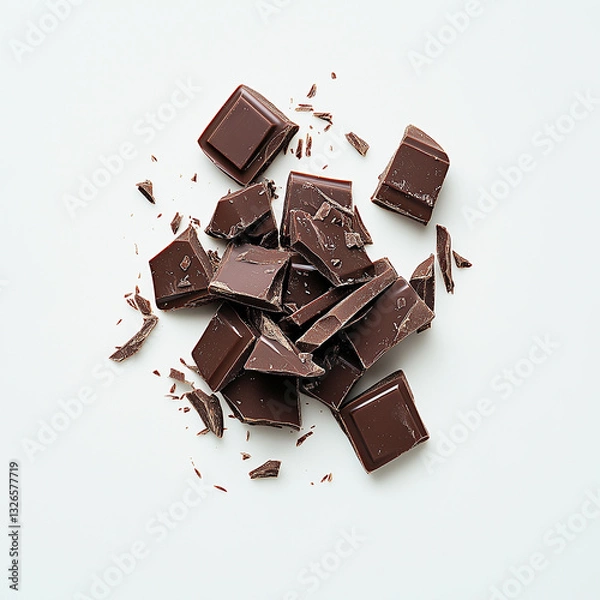Fototapeta chocolate with nuts, chocolate isolated on white background, Composition of flying pieces of chocolate, white background, isolated objects, realistic, cut chocolate