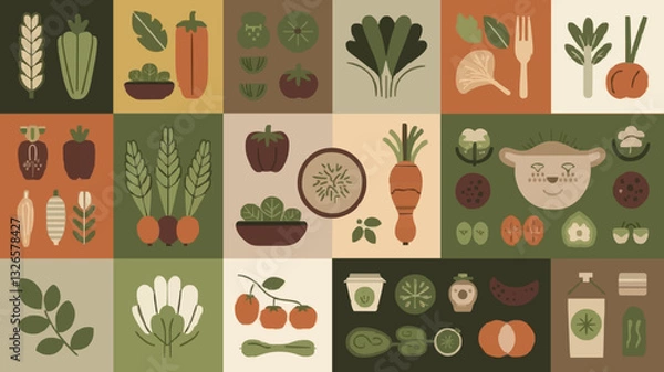 Obraz Vibrant Food Icon Set in Harmonious Color Palette