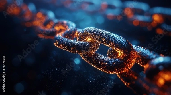 Fototapeta Glowing chain link close-up, abstract concept.