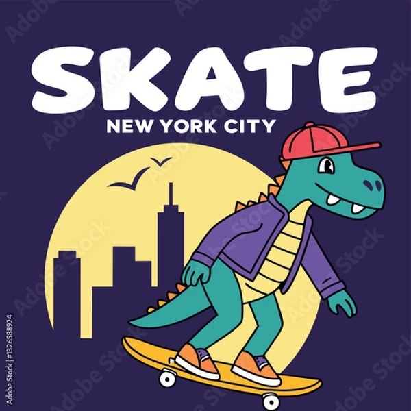 Fototapeta New York City Skate Crocodile Funny T-Shirt Design for Skaters and NYC Lovers