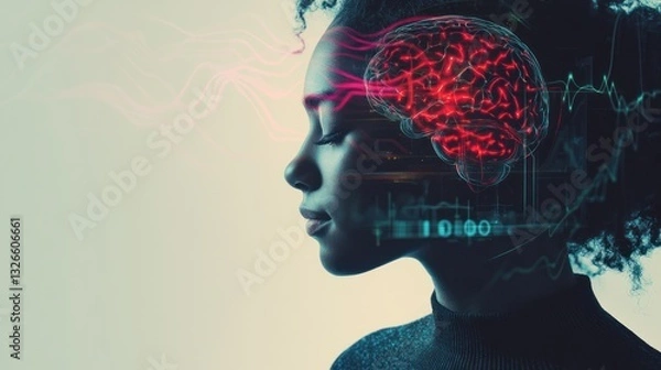 Fototapeta A conceptual image showcasing the connection between human thoughts and technology, highlighting the mind's potential.
