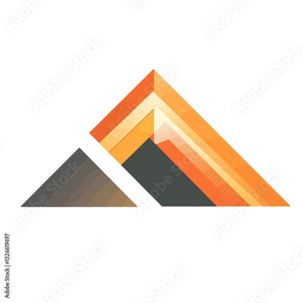 Fototapeta Abstract Geometric Mountain Logo with Orange and Grey Tones