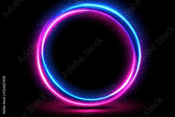 Fototapeta A vibrant neon circle with blue and pink glowing edges against a black background, creating a modern and energetic visual effect.