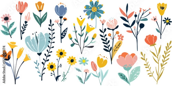 Fototapeta Colorful floral vector set in fleur-de-lis style. EPS format allows easy editing and resizing. Ideal for cards, prints, packaging, scrapbooking, and web design.