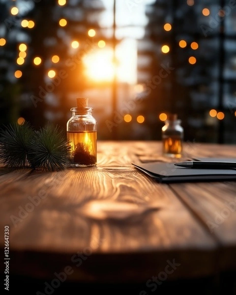 Obraz Collaboration and brainstorming at a corporate roundtable during sunset with glowing lights and strategic discussions