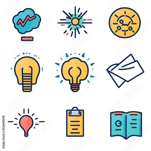 Fototapeta Creative Idea Icons: Brainstorm, Light Bulb, Problem Solving, Innovation.