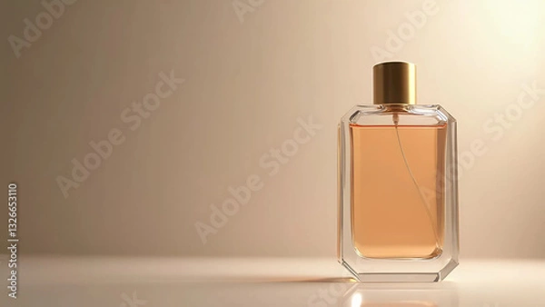 Fototapeta luxurious bottle of elite perfume on a peach background with soft reflections of light 