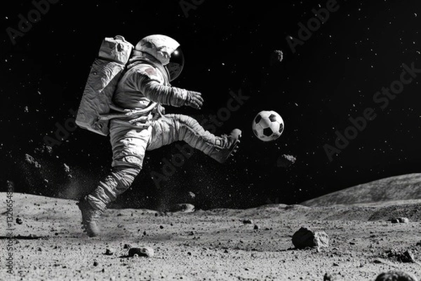 Obraz astronaut playing football on the moon