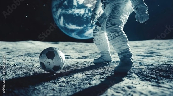 Obraz astronaut playing football on the moon