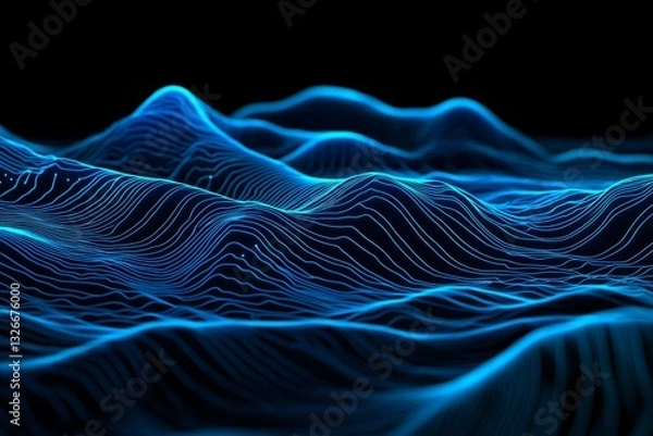 Obraz Abstract digital landscape with neon blue circuits and complex patterns
