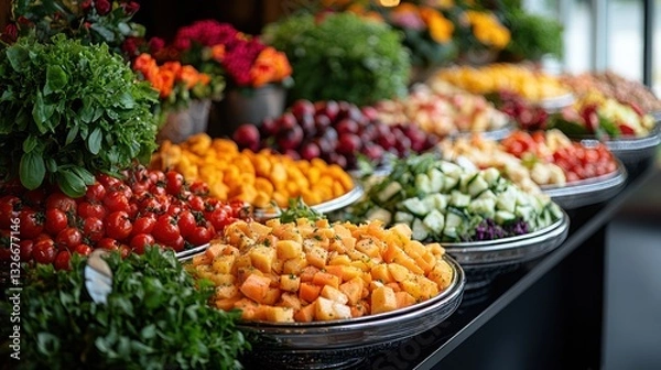 Fototapeta Vibrant fruit & vegetable buffet display