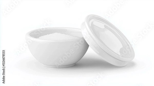 Fototapeta Ultra-realistic image of a white ceramic salt cellar with a small lid, isolated on a white background
