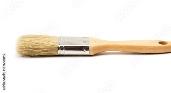 Fototapeta Wooden Handle Paint Brush - High-quality of a small wooden-handled paintbrush isolated on a white background. Ideal for DIY projects, home improvement, and art supplies