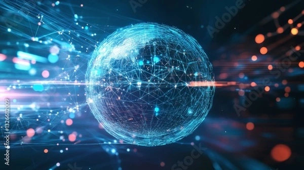 Obraz Glowing holographic sphere with interconnected data points
