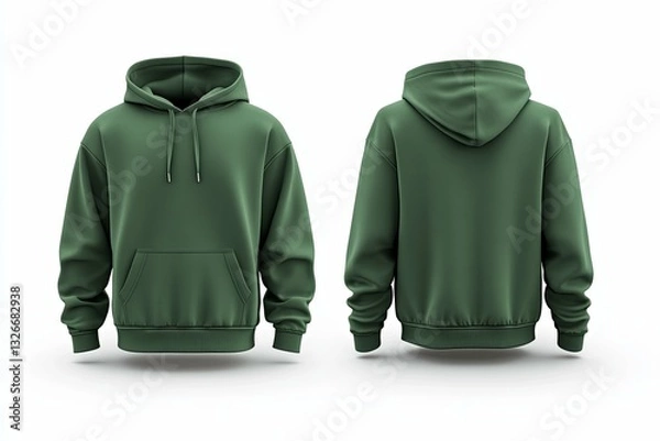 Obraz Green Colored Hooded Sweatshirt Displayed From Front and Rear Views
