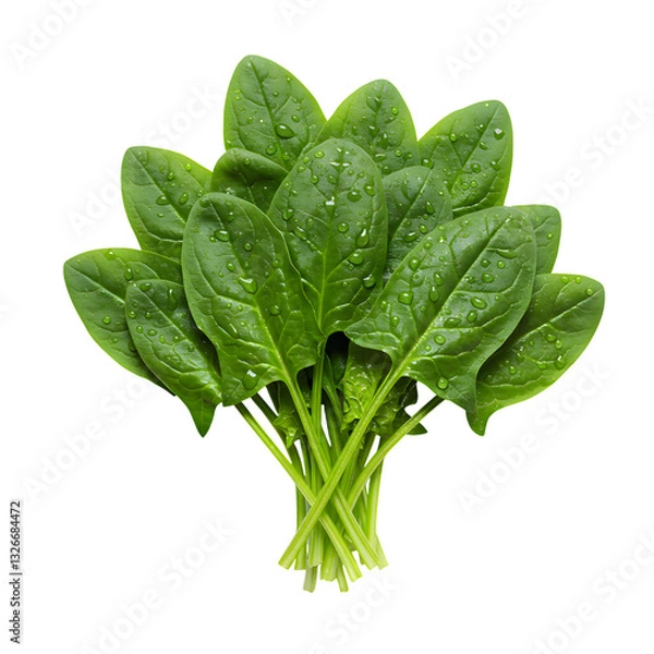 Fototapeta Fresh Spinach Leaves with Water Droplets on Transparent Background