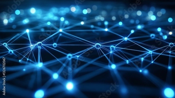 Obraz Futuristic data network with glowing blue nodes and vibrant lines
