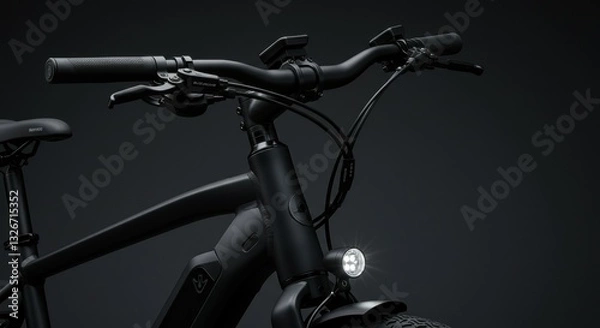 Obraz A close up details of high-end matte black electric bicycle showcased in a professional studio setting, positioned on a dark gray background