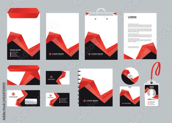 Obraz Business Stationery Brand Identity Mockup set with red color design. Office stationary items mockup - editable template. Company corporate style template