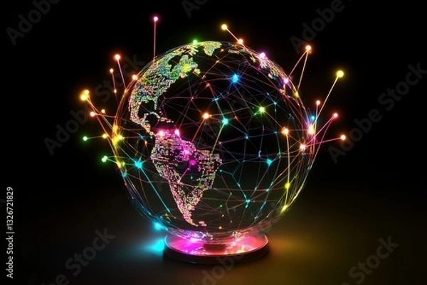 Obraz Dynamic holographic globe with data points and glowing lines
